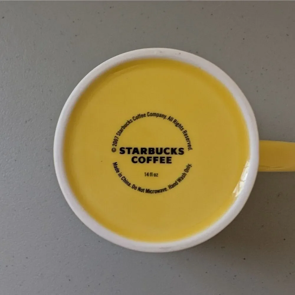 '07 STARBUCKS 14oz YELLOW & GREEN RIBBED Sand Pail Bucket Coffee Mugs Silver Rim